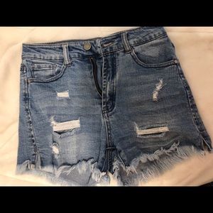 Distressed Blue Jean Shorts